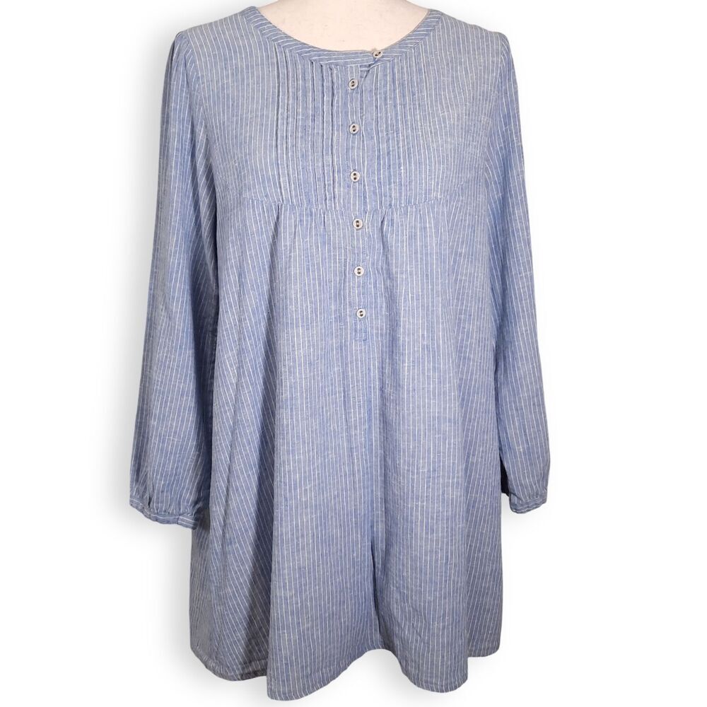 Samansa Mos2 Striped Linen Blend Babydoll Swing Tunic Size M Pintuck Pleated